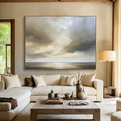 “Moody Sea and Sky” - Greys, Browns, Blues, Sea - Scape - Abstract Oil Painting HB1581