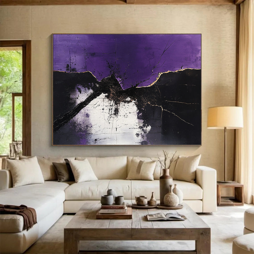 “Purple - Black - White Abstract Cracks” - Purple, Black, White, Abstract cracked patterns - Acrylic Painting HB1795