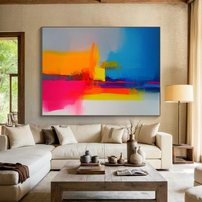 “Colorful Abstract Layers” - Orange, Yellow, Blue, Pink, Purple, White, Layered Brushstrokes - Painting On Canvas HB1438
