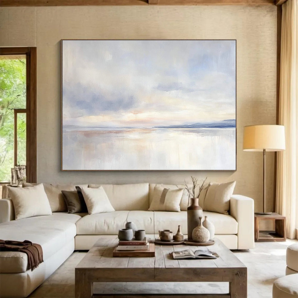 “Pastel Sky Reflection” - Blue, Pink, White, Gentle Skies and Water Painting On Canvas HB0935