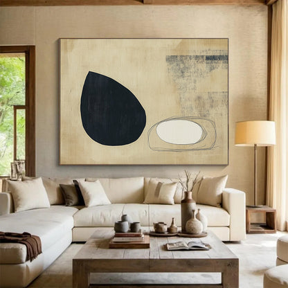 “Minimalist Shapes” - Black, White, Beige, Minimalist Abstract Painting On Canvas HB0709