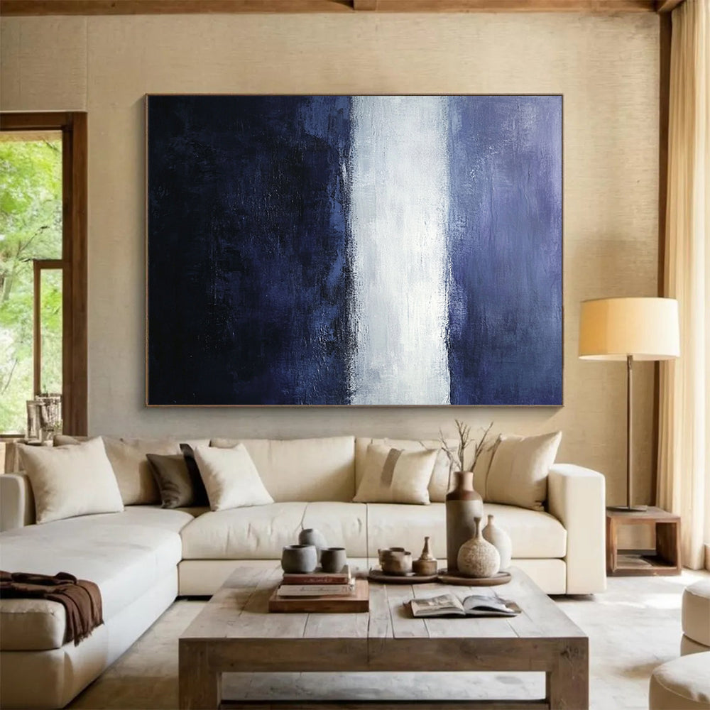 Gradient Purple, White & Navy - Color - Block Abstract Painting On Canvas HB0471