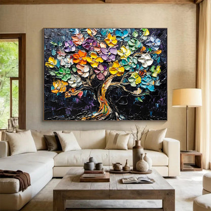 “Colorful Flower Tree” - Colorful, Textured, Flower Tree Painting On Canvas HB0751