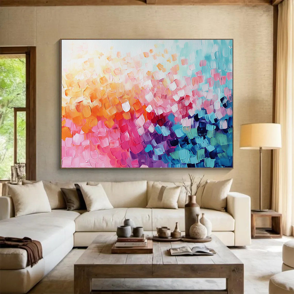 “Colorful Cubist Dots” - Rainbow Colors, Cubist Dots - Painting On Canvas HB1408