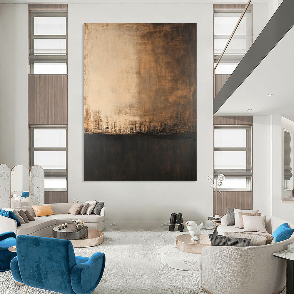 Large contemporary hand-painted abstract artwork featuring soft edges dark tones and a solid color base with a delicate transparent texture. DLZ0368