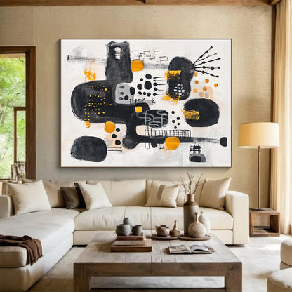 Black, White, Gray and Orange Abstract Composition "Urban Pulse" Painting On Canvas HB324
