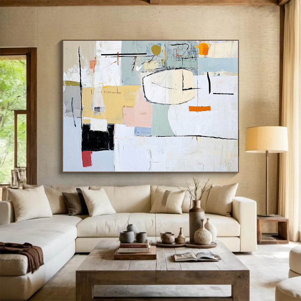 “Pastel Abstract” - Yellow, Pink, Blue, Soft Shapes - Impressionist - Inspired Acrylic Painting HB1532