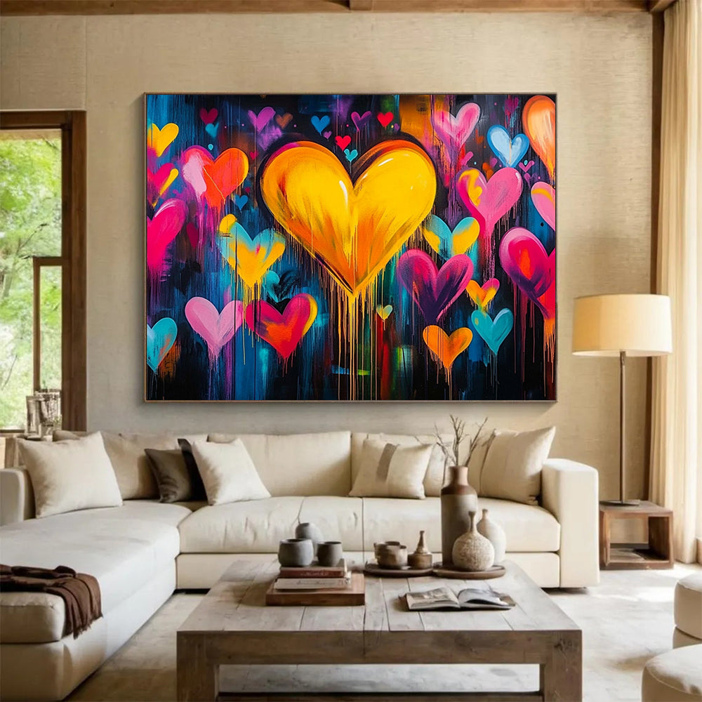 “Dripping Hearts of Love” - Multicolor, Hearts, Dripping Paint Painting On Canvas HB0744