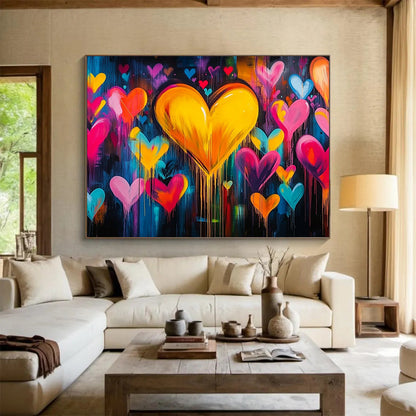 “Dripping Hearts of Love” - Multicolor, Hearts, Dripping Paint Painting On Canvas HB0744