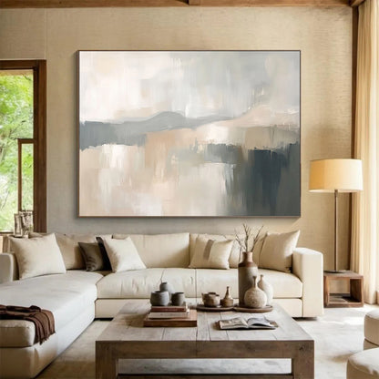 “Ethereal Gray Landscape” - Soft Grays, Beiges, and Whites, Dreamy Abstract Landscape with Hints of Water Painting On Canvas HB0914