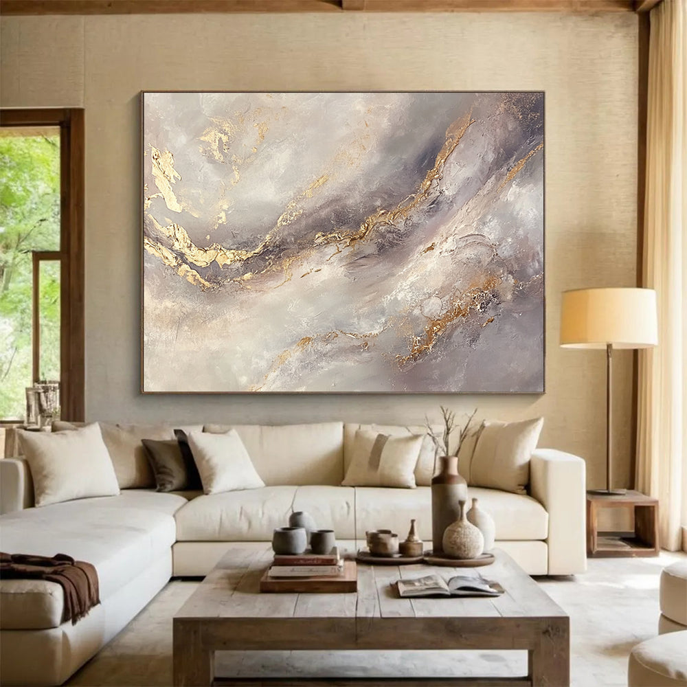 “Gold - Accented Gray Abstract” - Gray, Gold, Abstract Textured Swirls HB1132