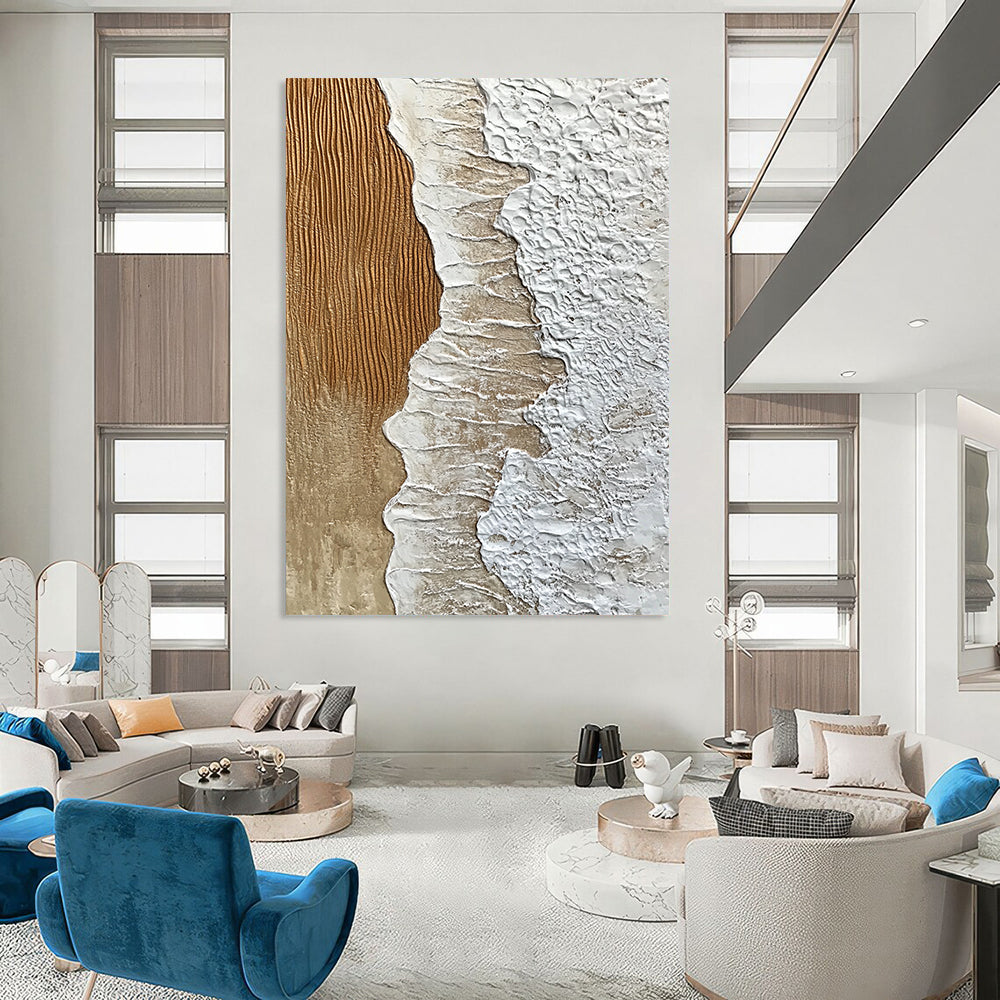 Contemporary abstract art features textured sand and crashing waves, creating intricate patterns that embody the beauty and power of nature. DLZ1207