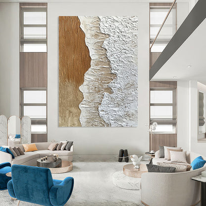 Contemporary abstract art features textured sand and crashing waves, creating intricate patterns that embody the beauty and power of nature. DLZ1207