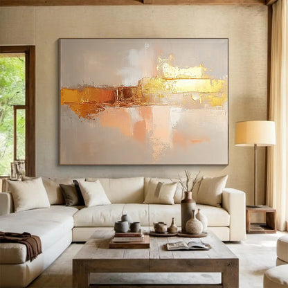 “Blush Gold Abstract” - Blush, gold, gray; Soft abstract with gold accents; Oil Painting On Canvas HB1213