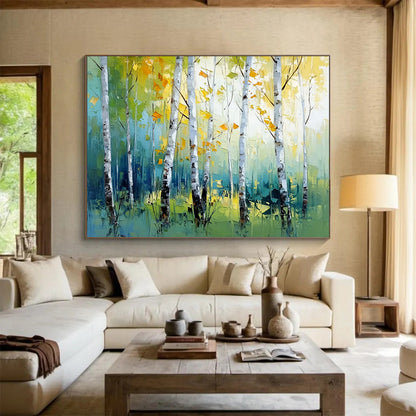Birch Trees in Autumn Colors - Abstract Landscape Painting On Canvas HB0451