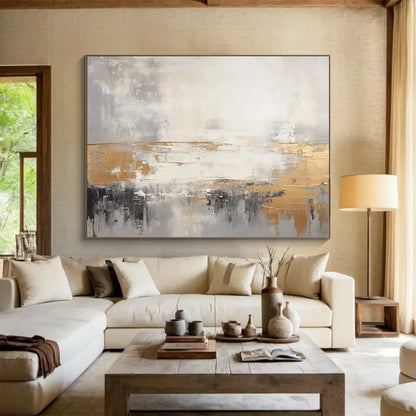 Gold - Gray Abstract Horizon - Luxe Bedroom Art DLZ108