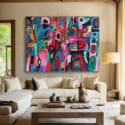 “Whimsical Colorful Shapes” - Multicolor, Abstract Shapes Painting On Canvas HB0741