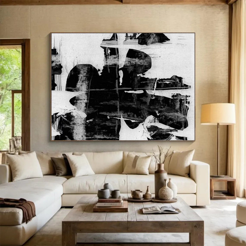 Monochrome Abstract Fusion - Oversized Edgy Living Room Art DLZ134