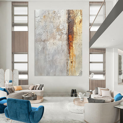 Contemporary large hand-painted abstract artwork showcasing detailed textures of concrete and rust in neutral colors inspired by Sargent and Sturgis. DLZ1506
