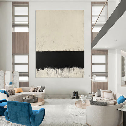 Contemporary hand-painted abstract art featuring a textured cream surface layered over a black border inspired by Mark Rothko's style. DLZ1355