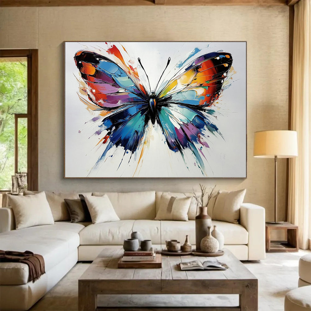 “Colorful Textured Butterfly” - Colorful Palette, Textured Butterfly Wings Painting On Canvas HB0847