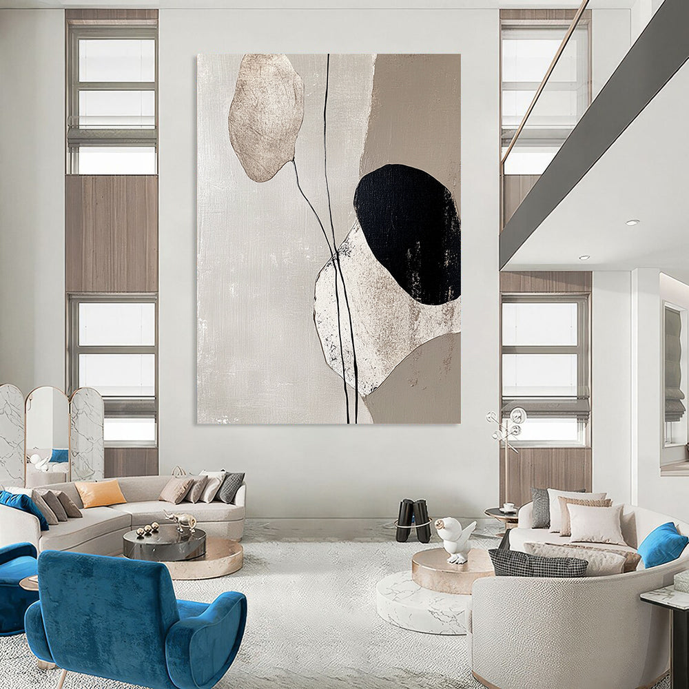 Contemporary hand-painted abstract art featuring tranquil beige tones and textured stone-like forms highlighting calmness and minimalism in any space. DLZ1132