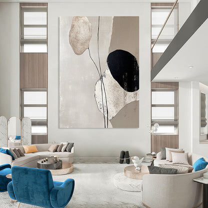 Contemporary hand-painted abstract art featuring tranquil beige tones and textured stone-like forms highlighting calmness and minimalism in any space. DLZ1132
