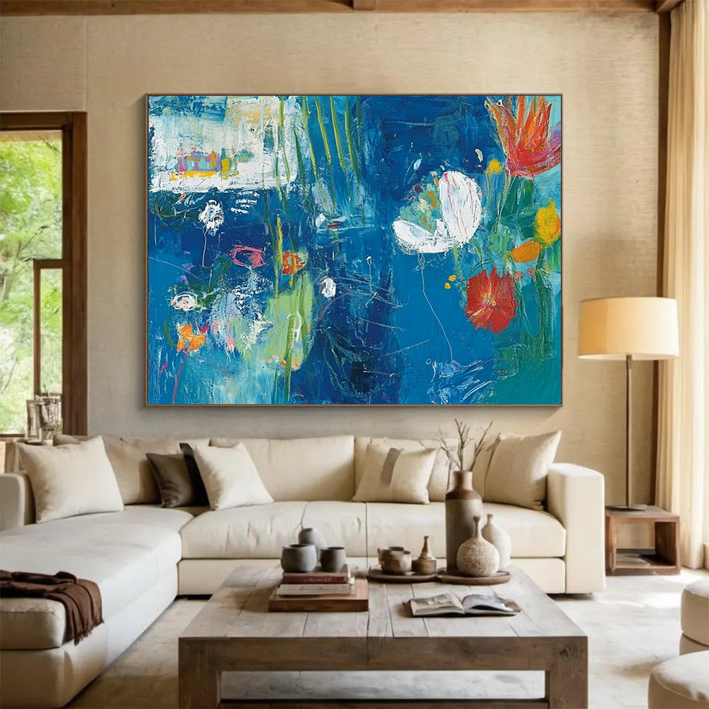 “Blue Floral Abstract” - Blue, Colorful Flowers, Abstract Garden HB1128