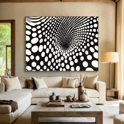 Black and White Dot Vortex "Optical Twist" Painting On Canvas HB254