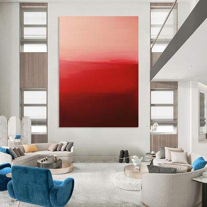 Contemporary hand-painted abstract artwork featuring vibrant red and pink gradients with evocative brushstrokes and minimalist design in negative space. DLZ1388
