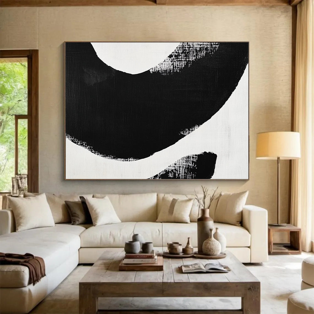 Bold Black Curved Shapes - Expressive Abstract Painting On Canvas HB0460
