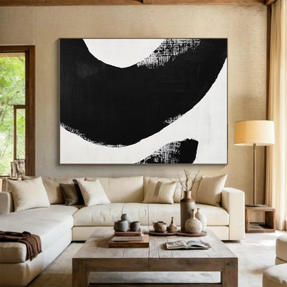 Bold Black Curved Shapes - Expressive Abstract Painting On Canvas HB0460
