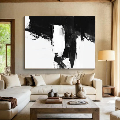 Black and White Abstract Blocks "Geometric Contrast" Painting On Canvas HB312