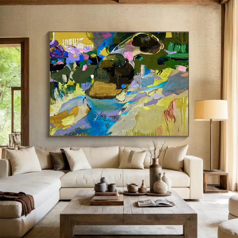 Serene Large Abstract Mural with Soothing Textured Gradients for Bedroom & Hallway DKH923