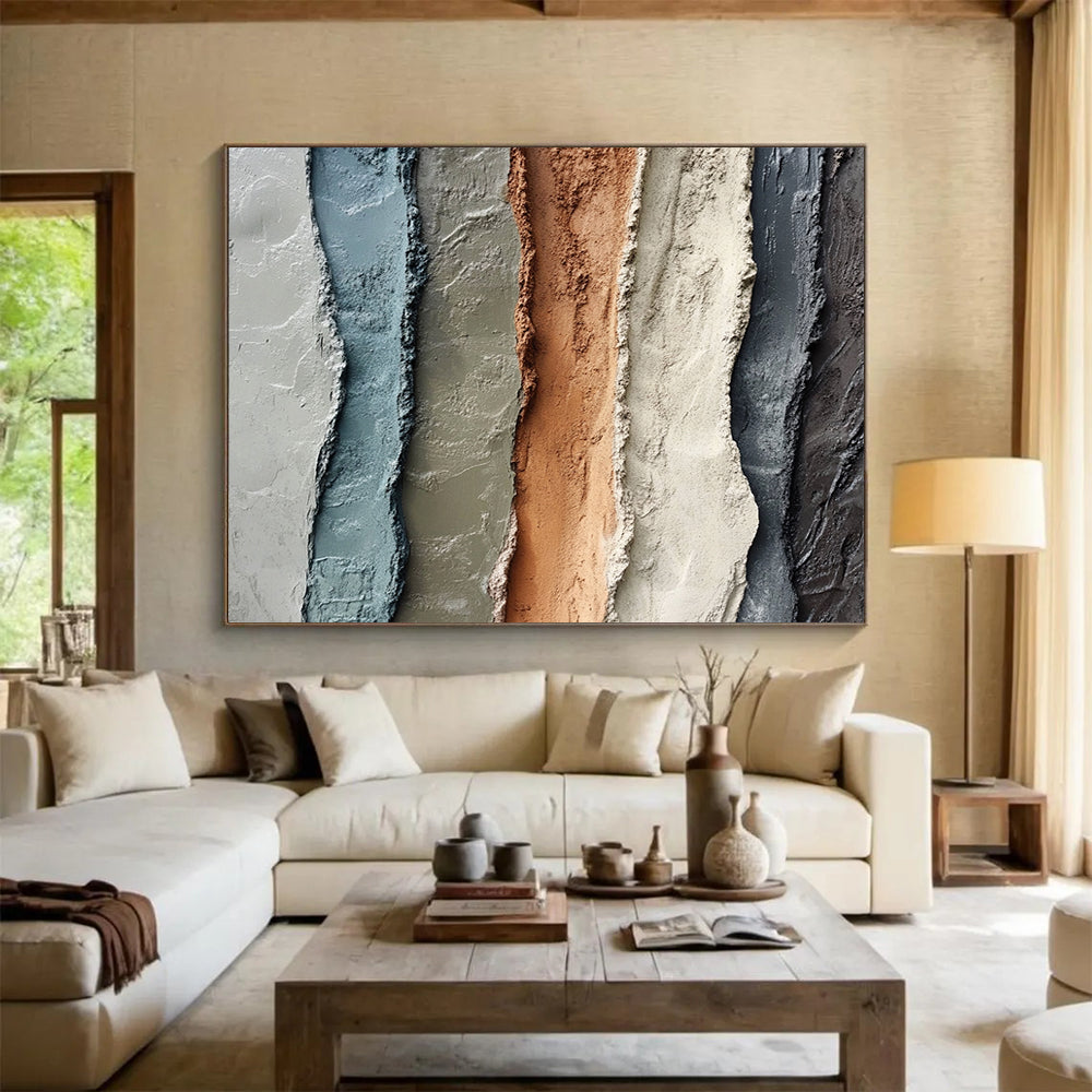 “Multi - colored Textured Vertical Strips” - Abstract Textural Painting On Canvas HB0507