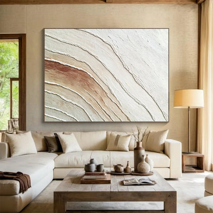 “White - Beige Textured Curved Layers” - Abstract Textural Painting On Canvas HB0510