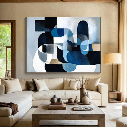 “Blue - Gray Geometric Shapes” - Blue, gray, white, Abstract Geometric Painting HB0638