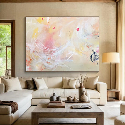 “Pastel Whimsy” - Pink, Yellow, White, Delicate Strokes - Abstract Watercolor - Inspired Acrylic Painting HB1547
