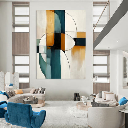 Contemporary large hand-painted abstract artwork featuring vibrant colors and dynamic shapes, perfect for modern spaces and artistic expression. DLZ1773