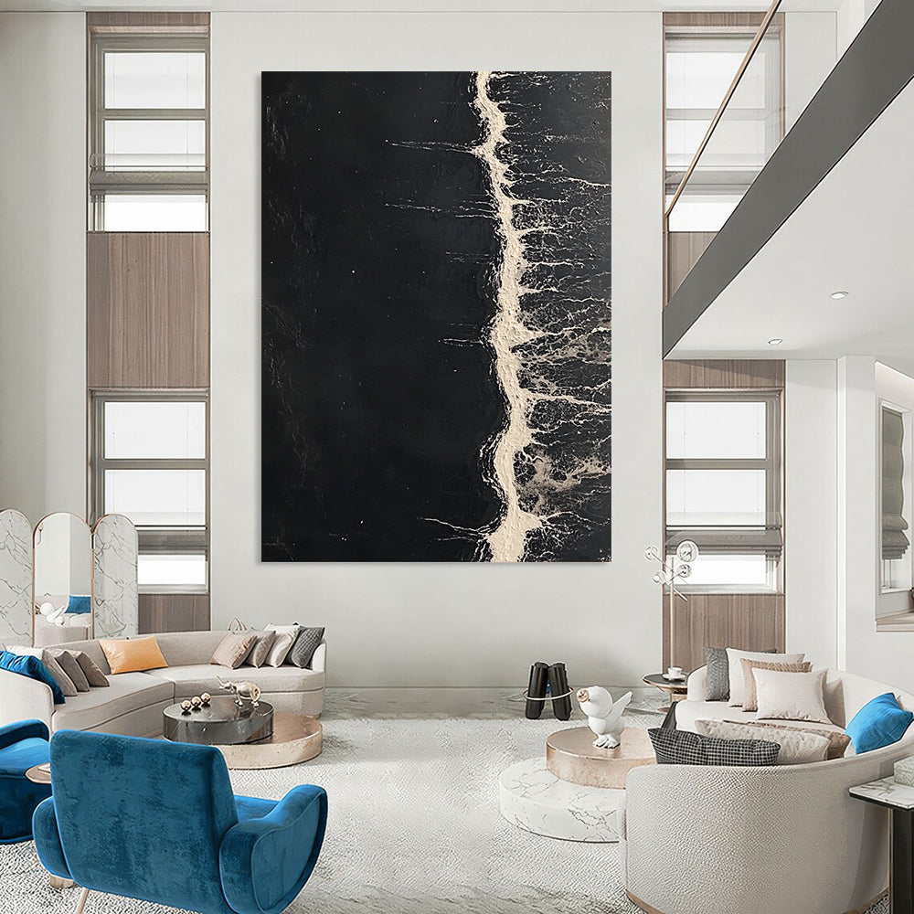 Vibrant contemporary abstract art featuring dark sea tones and striking white water lines, inspired by celebrated modern artists. DLZ0843