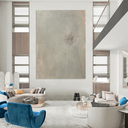 Contemporary abstract artwork featuring an empty light gray canvas with soft tones and faint embossed writing at the center. DLZ0576