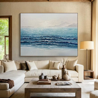 Sparkling Sea Wave Oil Painting - Coastal Bedroom or Office Art DLZ185