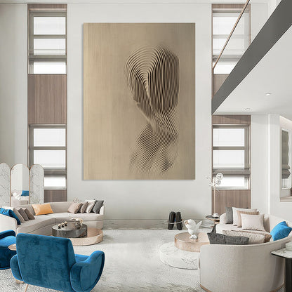 Contemporary abstract art featuring a relief carving of the female form with soft lines and curves in light beige against a neutral backdrop. DLZ1073
