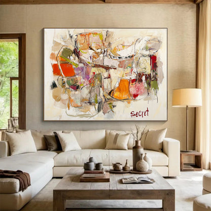 “Abstract Secret” - Multicolor, Mixed Shapes, “Secret” - Expressive Acrylic Painting HB1513