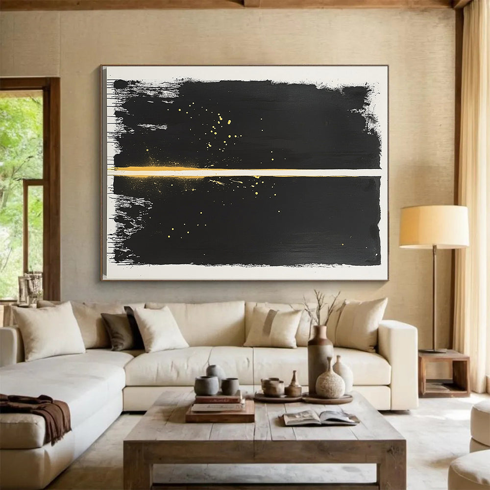 Black & Gold Vertical Split - “Stellar Curtain” Painting On Canvas HB195