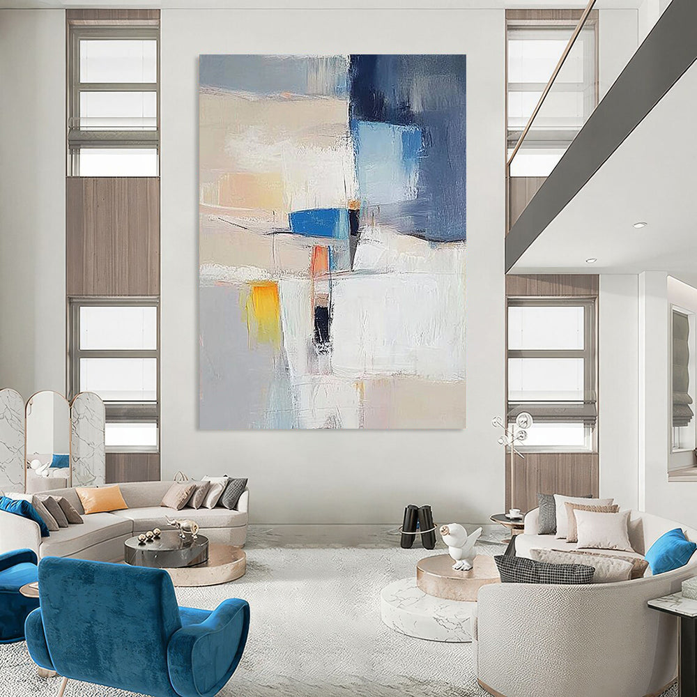 Contemporary hand-painted abstract artwork showcasing vibrant colors and dynamic shapes for a striking visual experience in any modern space. DLZ1761