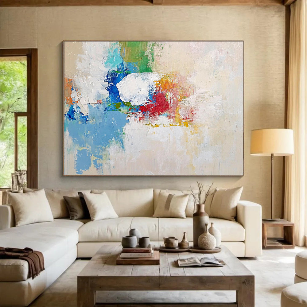 “Colorful Abstract Impasto” - Blue, green, red, orange, white; Textured abstract brushstrokes; Acrylic Painting On Canvas HB1236