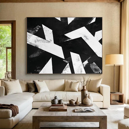 Black and White Geometric Abstraction "Dynamic Contrast" Painting On Canvas HB393