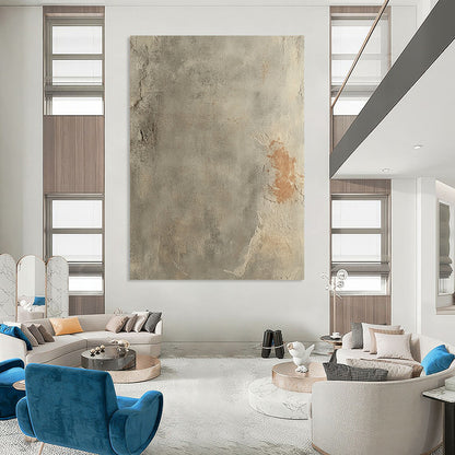 Contemporary hand-painted abstract art showcasing a textured gray concrete floor with rust accents and a soft gradient, emphasizing the beauty of aged surfaces. DLZ1485