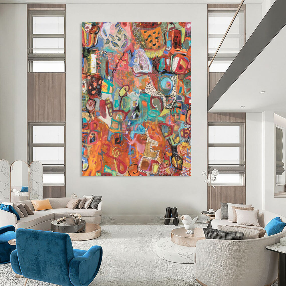 Hand-Painted Large Custom Abstract Art: Textured Details for Hotel & Hallway DTP291